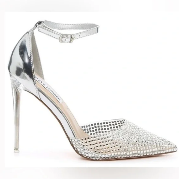 Steve Madden Alisha Silver Metallic Rhinestone Pumps size 8 - Picture 3 of 9